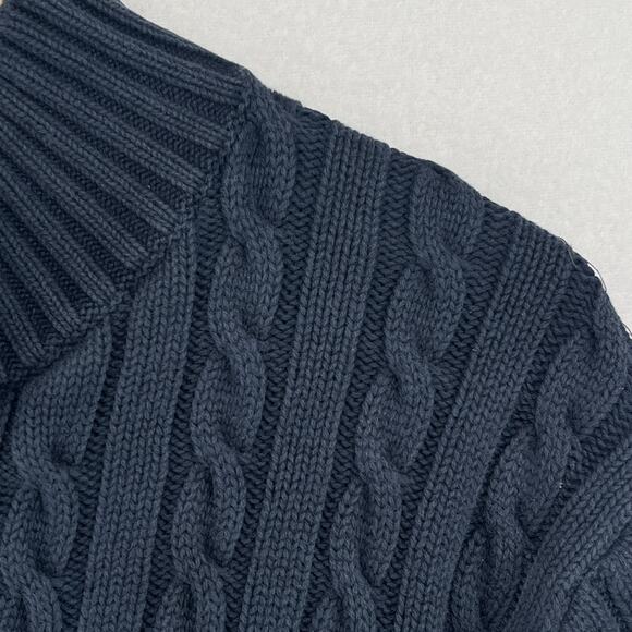 LL BEAN Sweater Womens 3X Plus Cable Knit Mock Neck Full Zip Cotton Blue - Picture 2 of 14